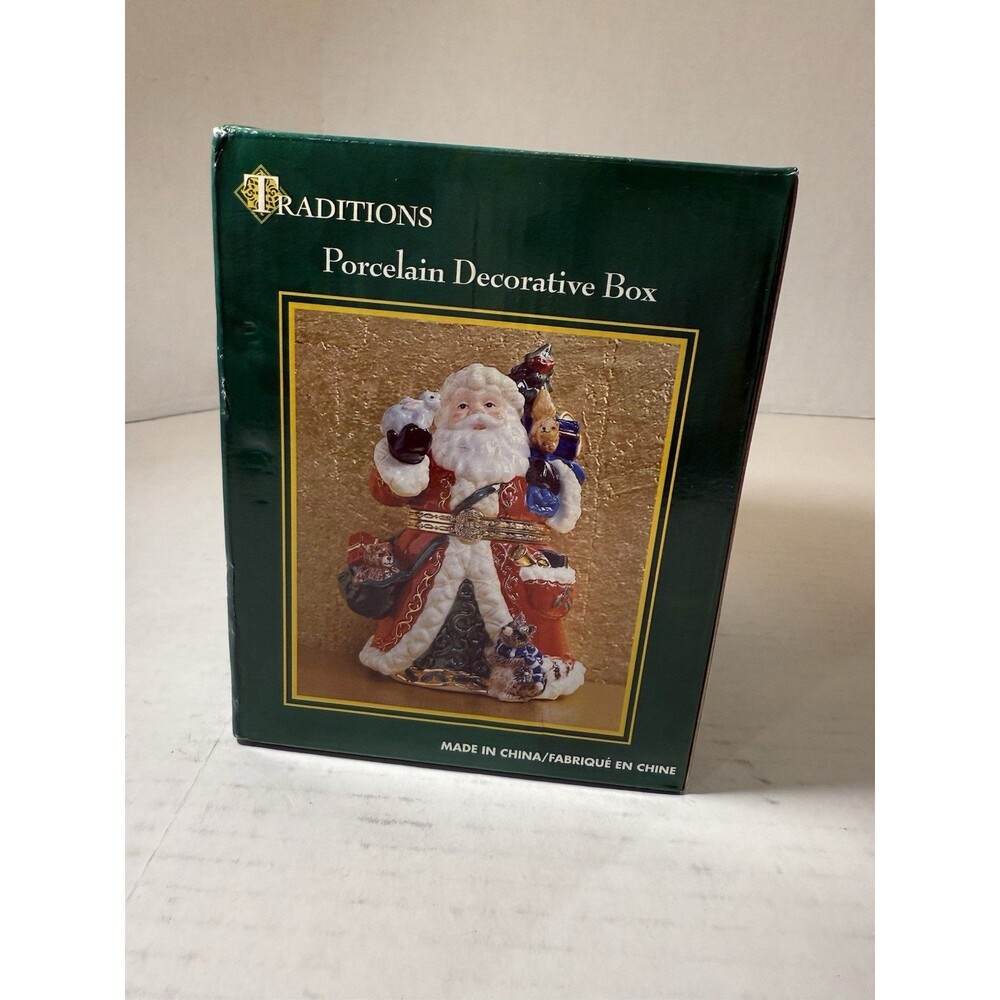 Traditions Porcelain Decorative Santa, Animals Hinged Christmas Keepsake Box New